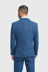 Blue Tweed Slim Fit Three Piece Suit