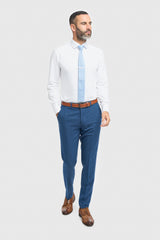 Blue Tweed Slim Fit Trousers - House of Cavani