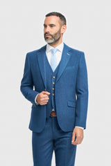 Blue Tweed Slim Fit Three Piece Suit