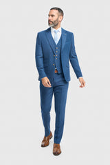 Blue Tweed Slim Fit Three Piece Suit