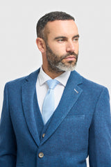 Blue Tweed Slim Fit Three Piece Suit
