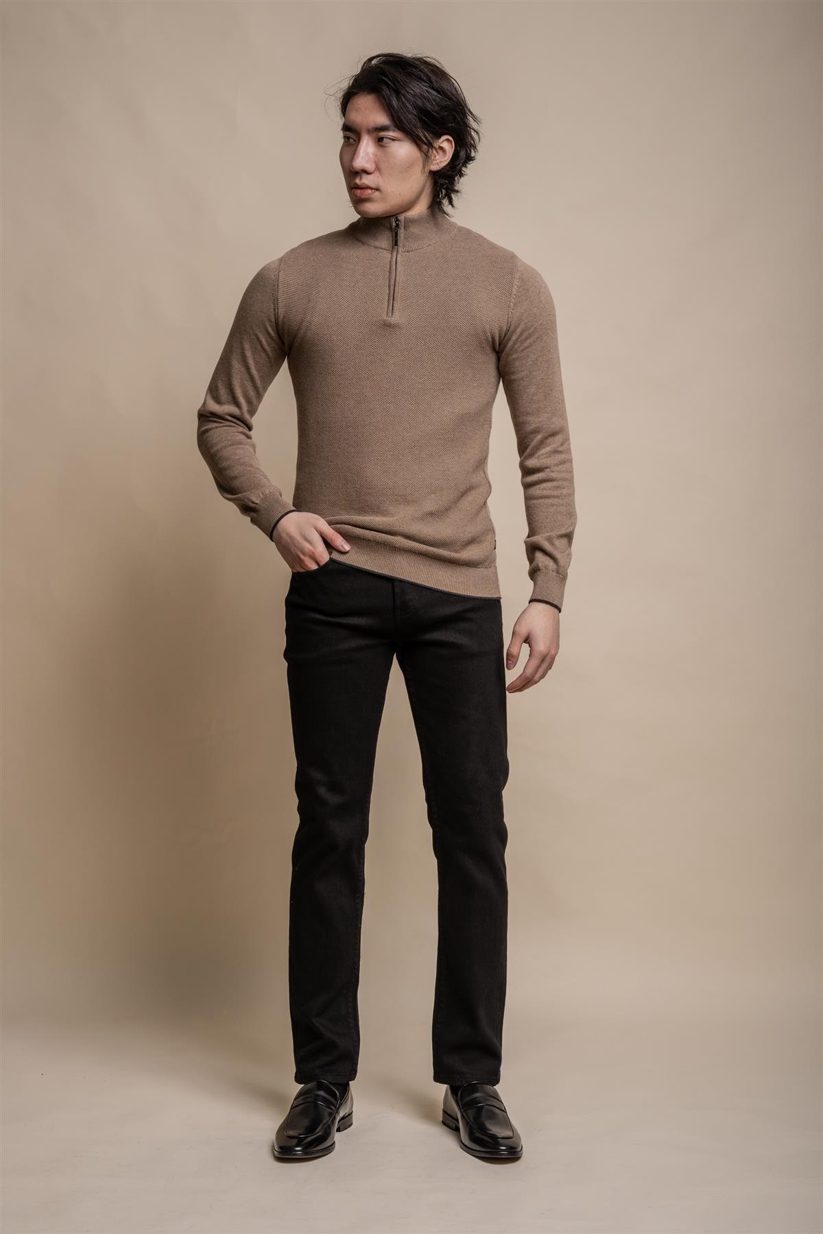 Kyle fawn half zip knitwear front