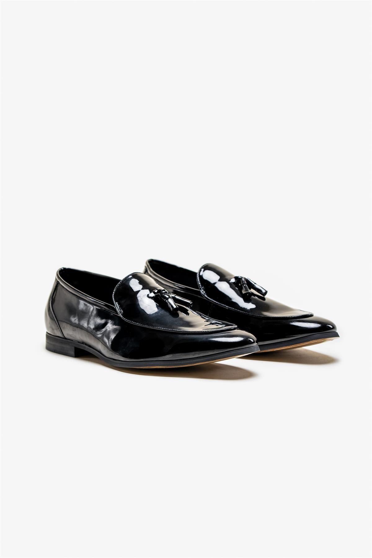Walter black patent loafer front