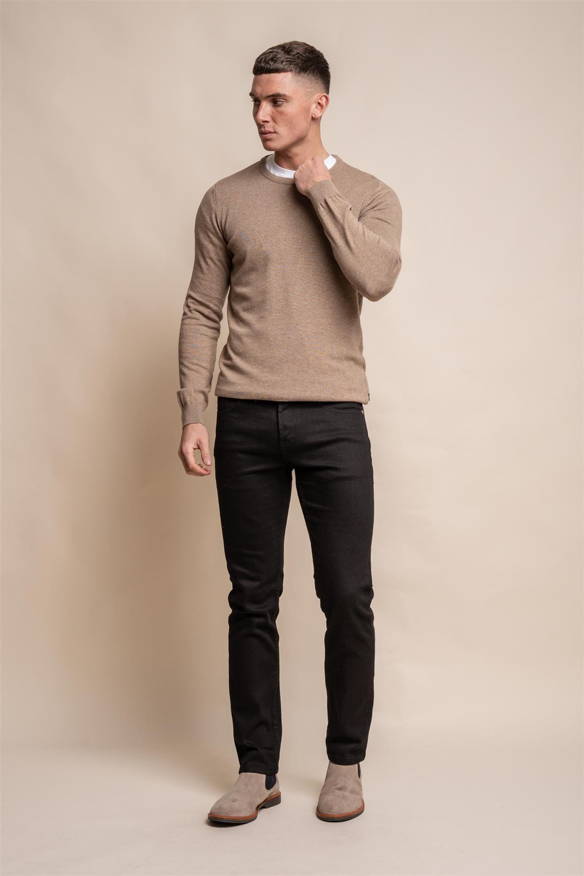 KN101 fawn crewneck knitwear front