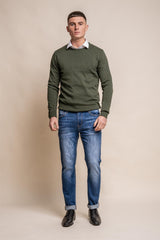 KN101 olive crewneck knitwear front