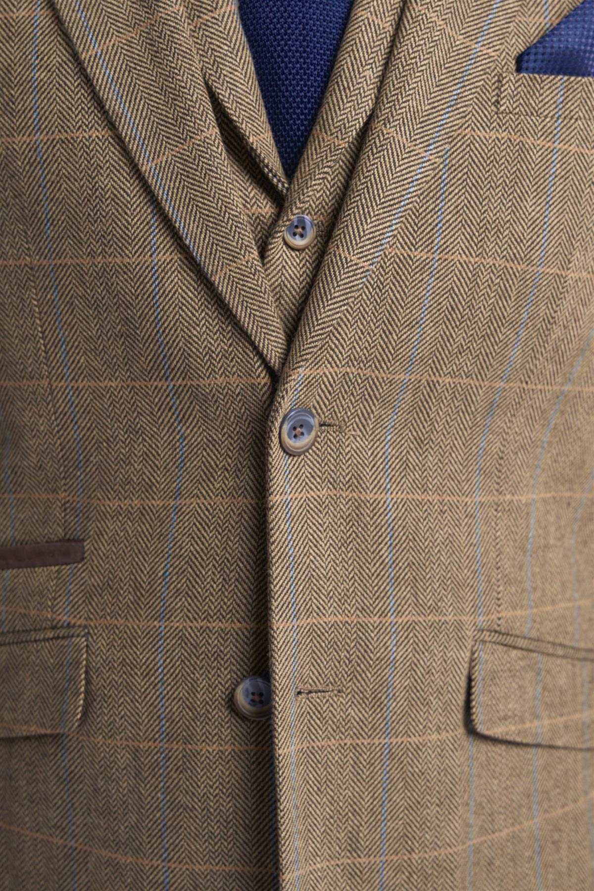 Brown Check Tweed Check Blazer - House of Cavani