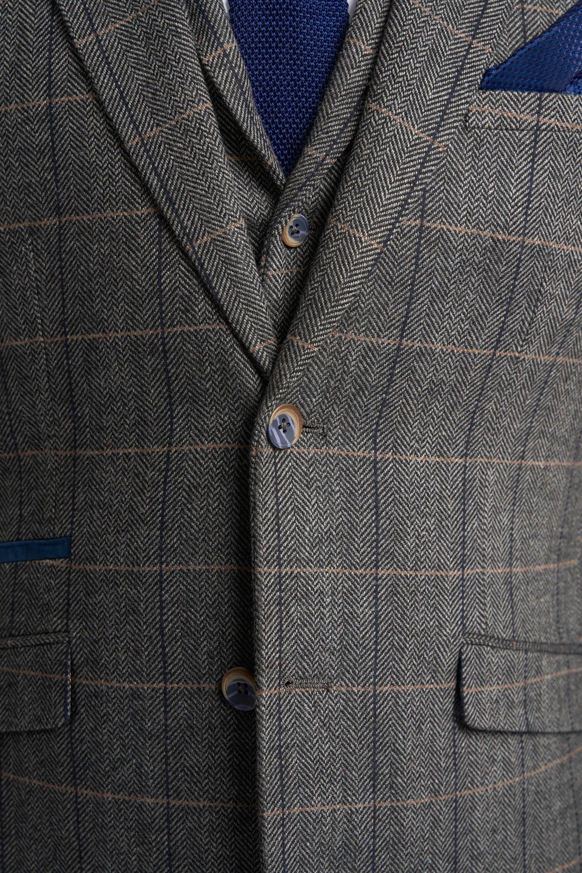 Grey Tweed Check Blazer - House of Cavani