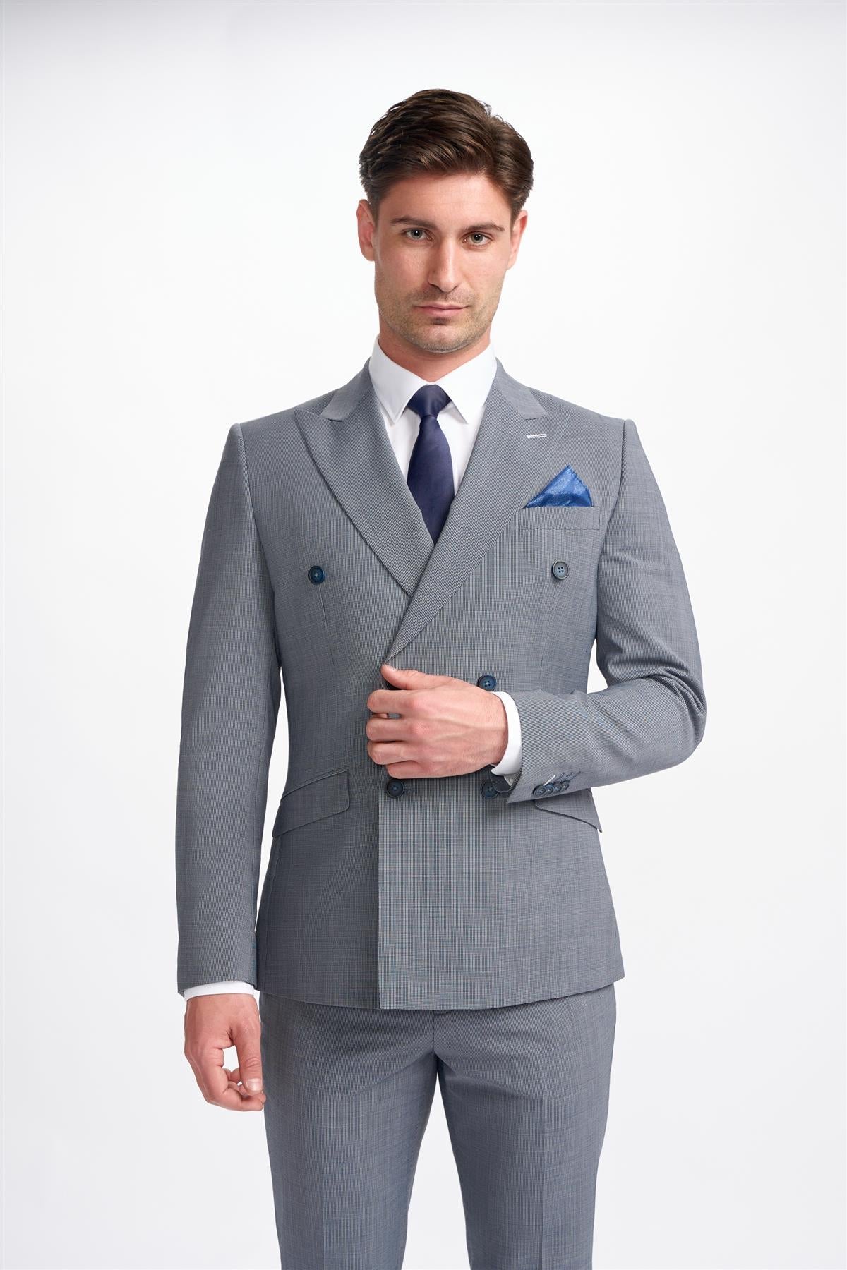 Bond Wool Rich Puppy Tooth Double Breasted Two Piece Suit - House of Cavani