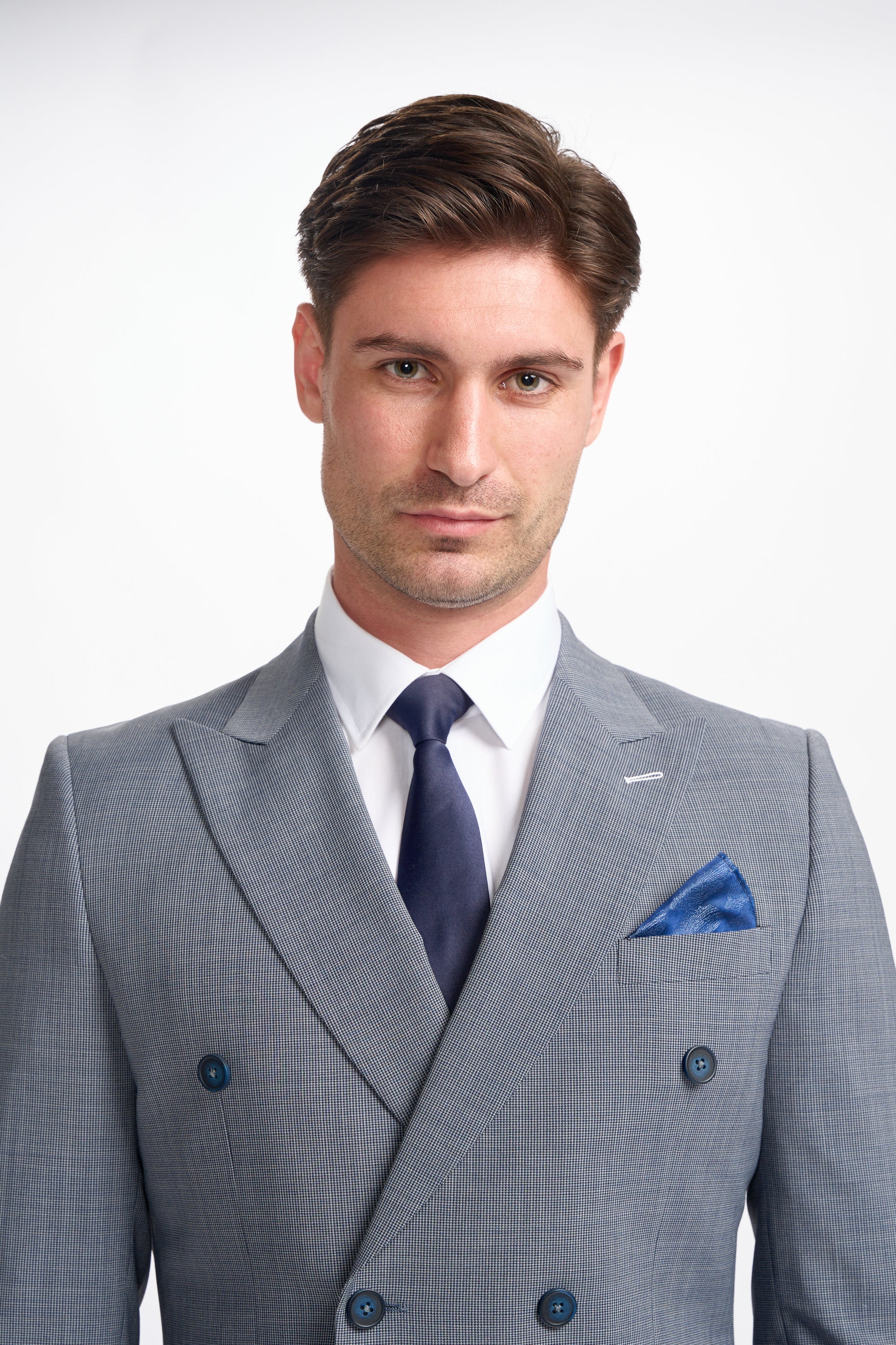 Bond Wool Rich Puppy Tooth Double Breasted Two Piece Suit - House of Cavani