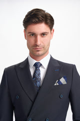 Bond Wool Rich Midnight Navy Double Breasted Two Piece Suit - House of Cavani