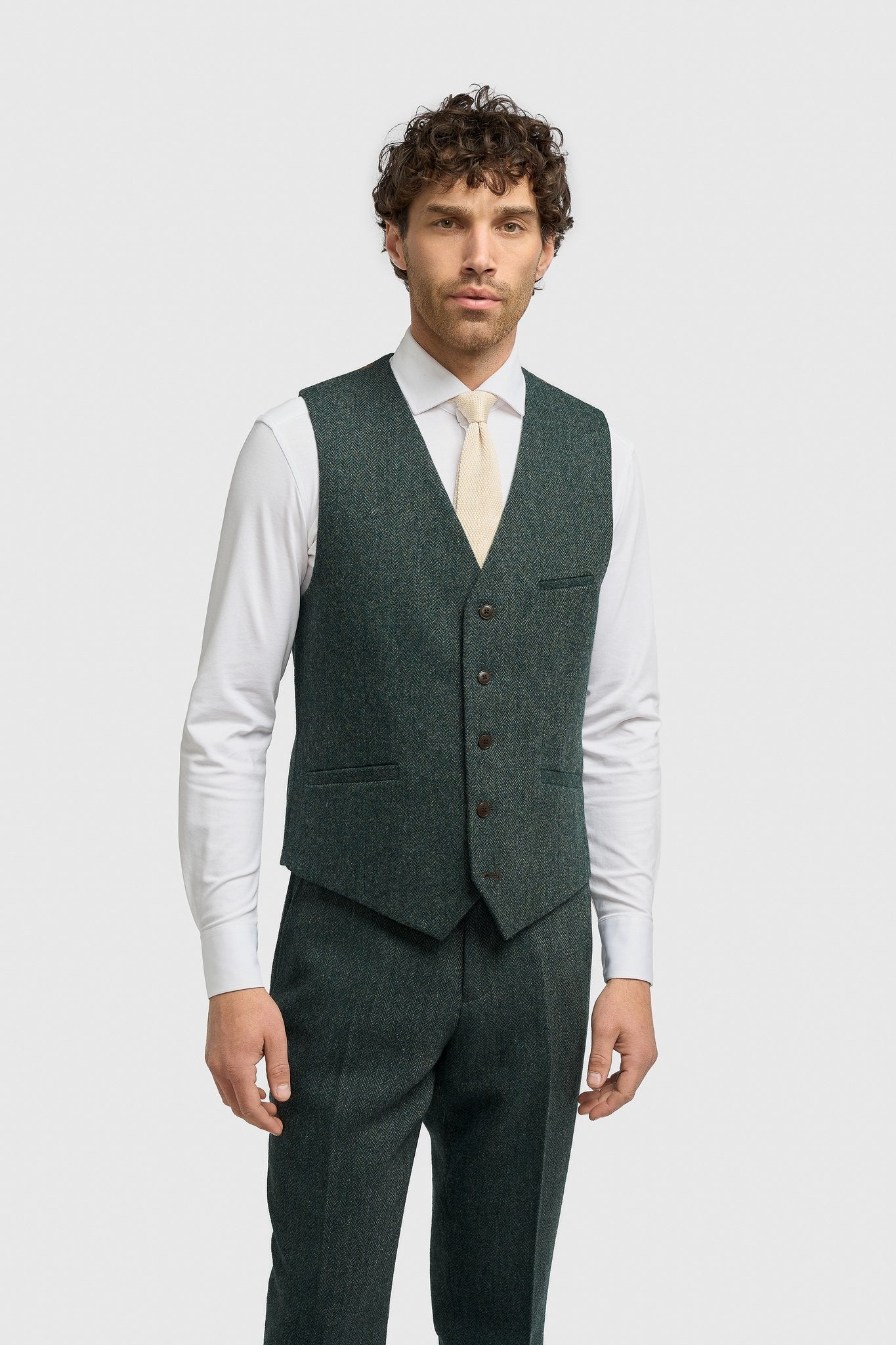 Thomas Lush Olive Tweed Three Piece Suit - House of Cavani