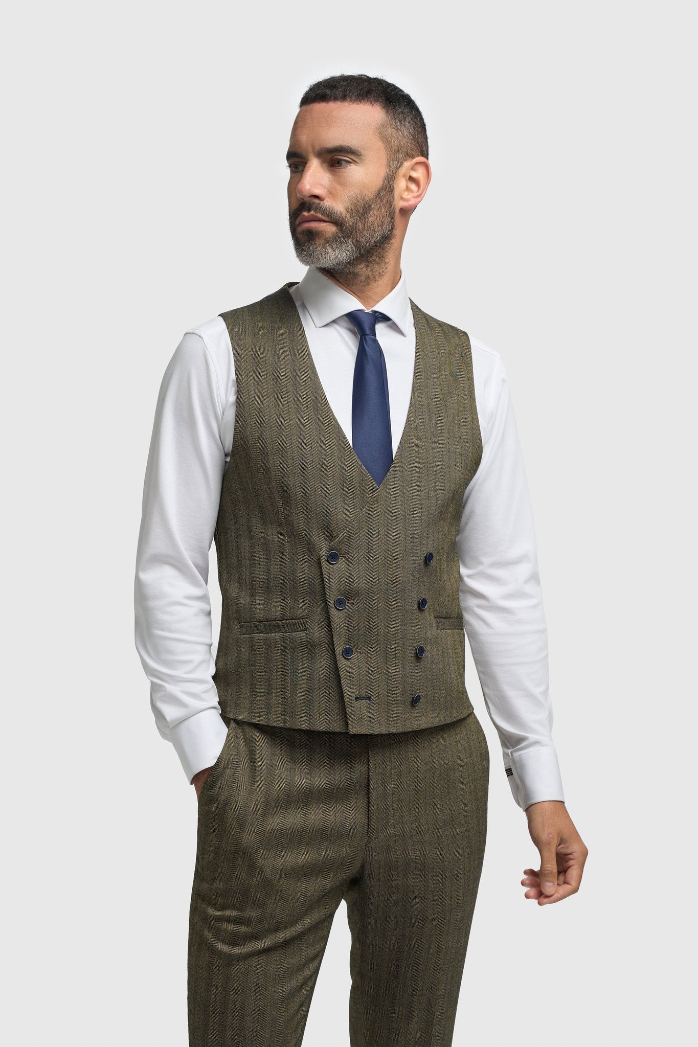 Damon Three Piece Suit with Double Breasted Waistcoat - House of Cavani