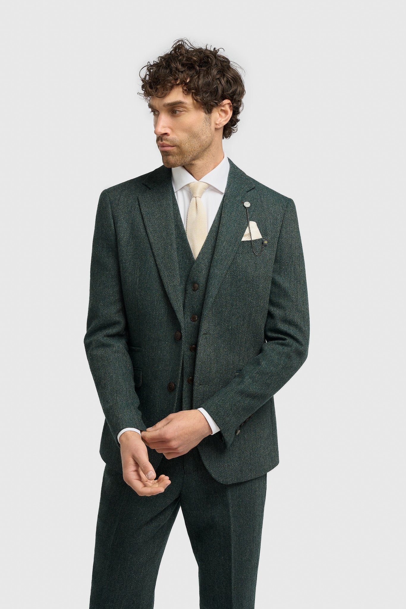 Thomas Lush Olive Tweed Three Piece Suit - House of Cavani