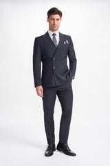 Bond Wool Rich Midnight Navy Double Breasted Two Piece Suit - House of Cavani