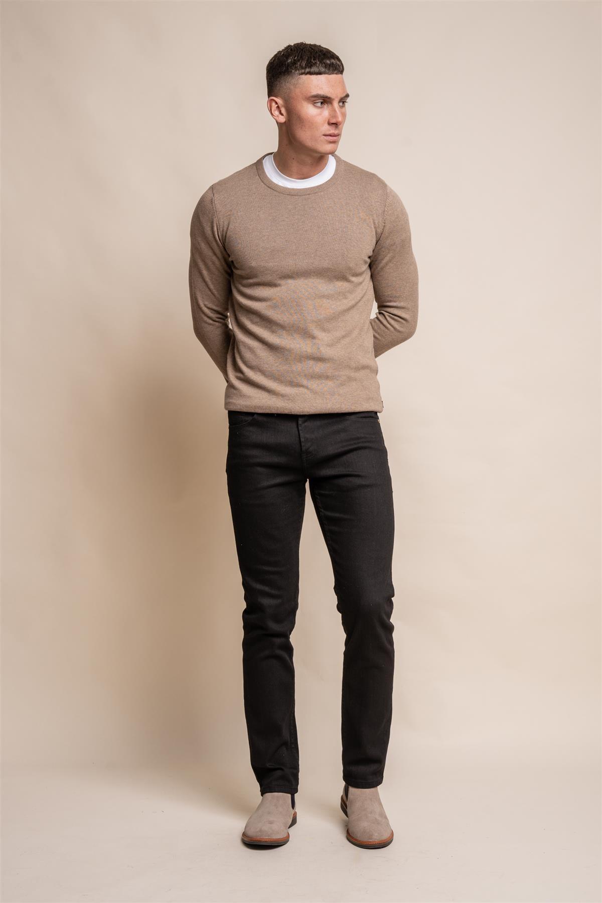 KN101 fawn crewneck knitwear front