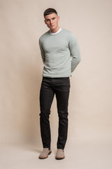 KN101 almond green crewneck knitwear front