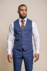 Kaiser blue check waistcoat front