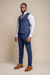 Kaiser blue check waistcoat front