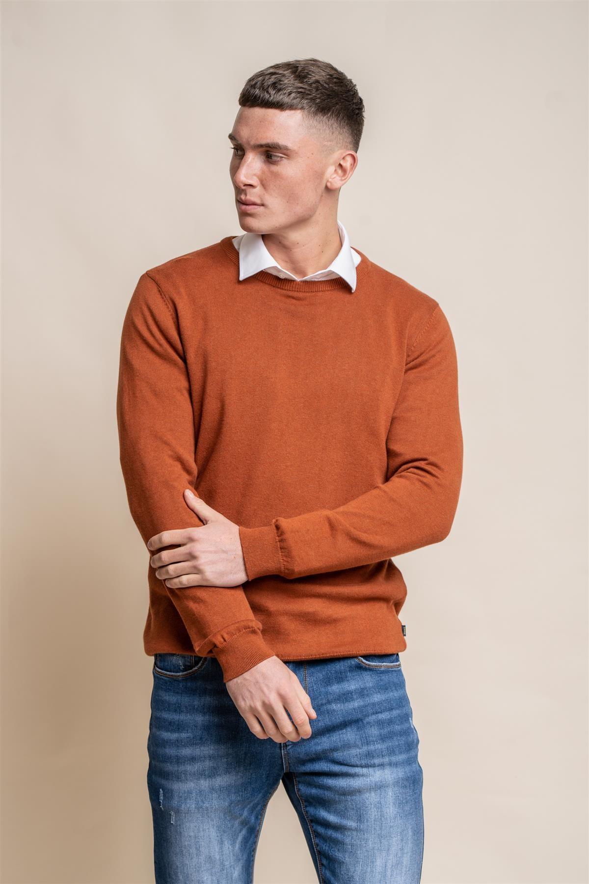 KN101 rust crewneck knitwear front