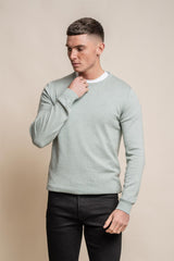 KN101 almond green crewneck knitwear front