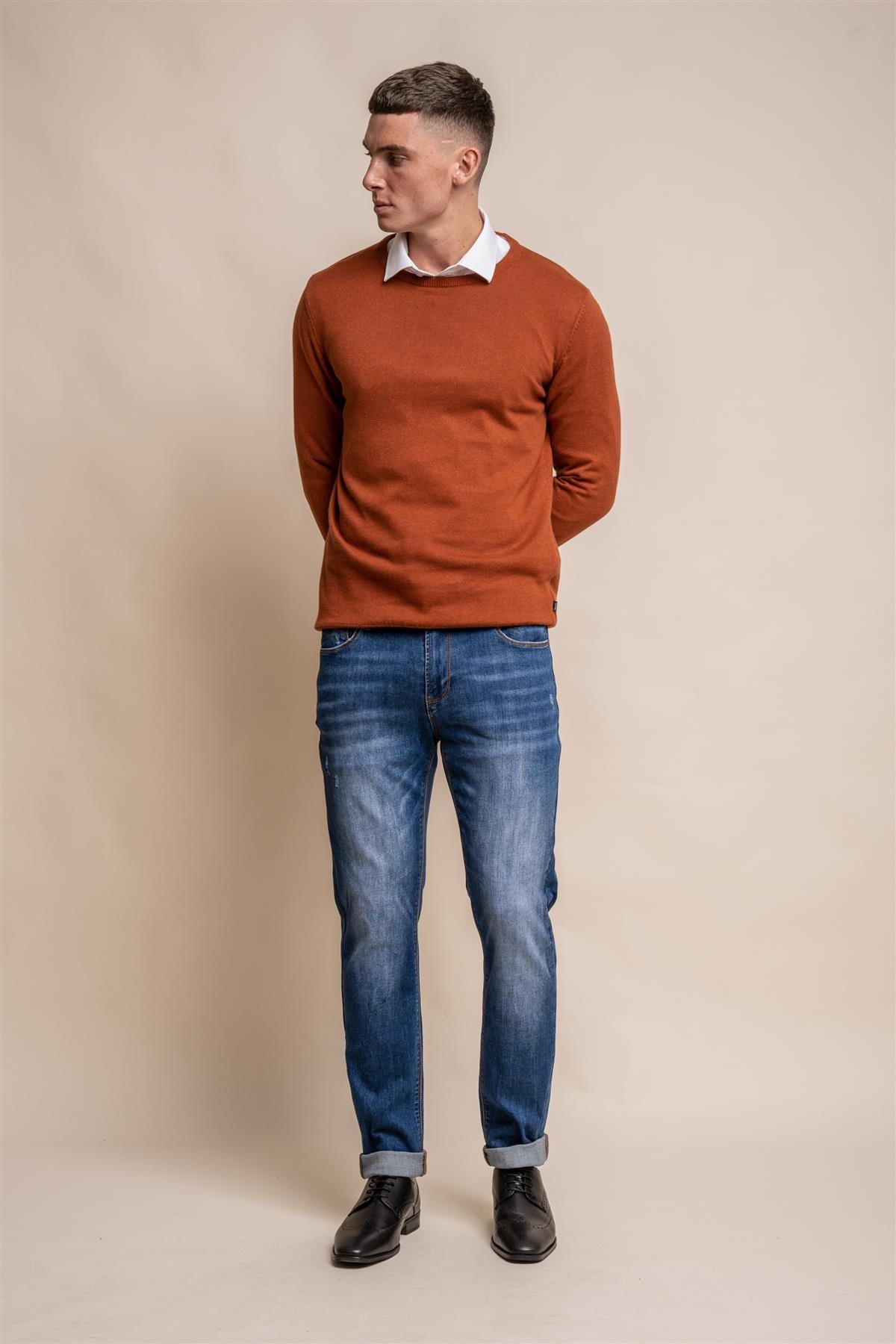 KN101 rust crewneck knitwear front