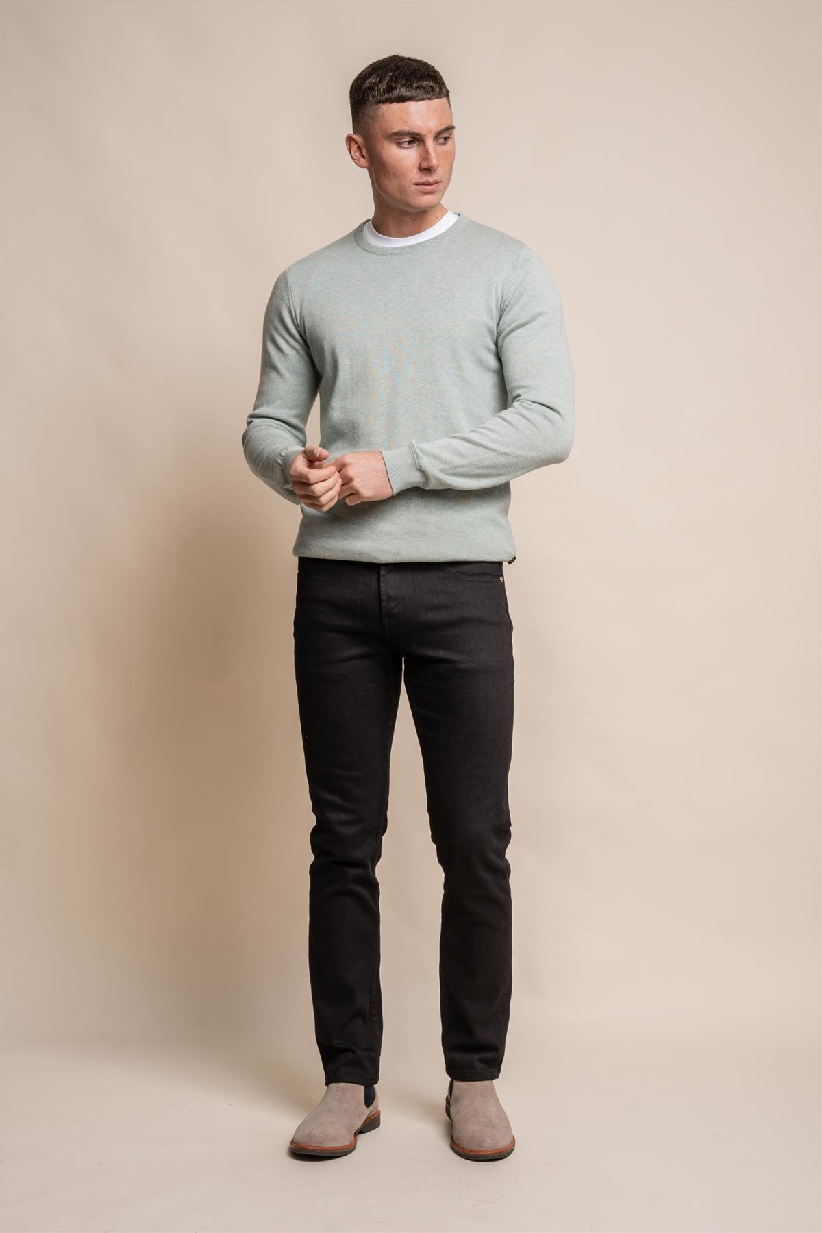 KN101 almond green crewneck knitwear front