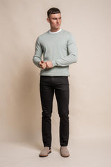 KN101 almond green crewneck knitwear front