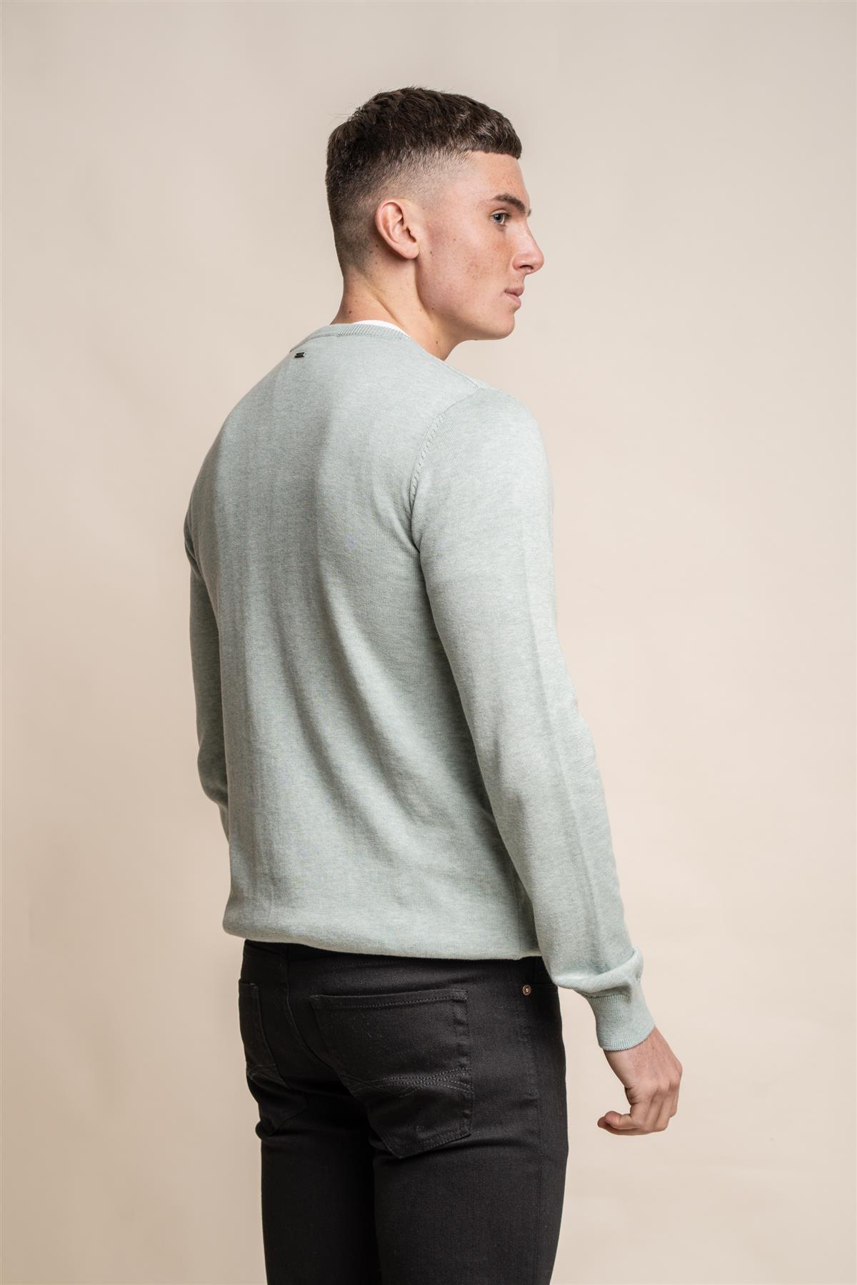 KN101 almond green crewneck knitwear back