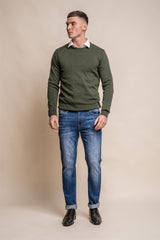 KN101 olive crewneck knitwear front