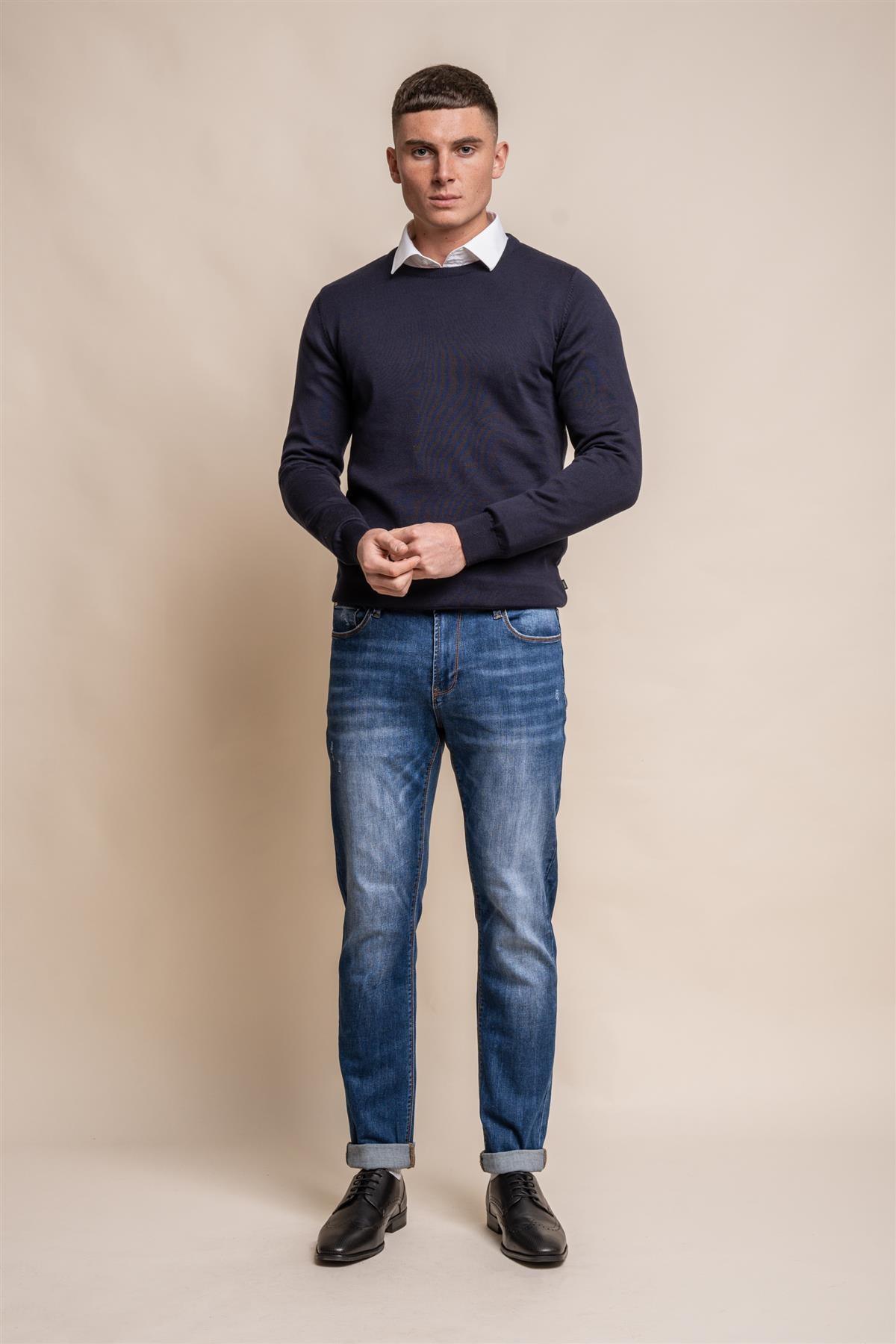 KN101 navy crewneck knitwear front