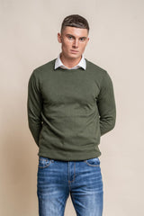 KN101 olive crewneck knitwear front