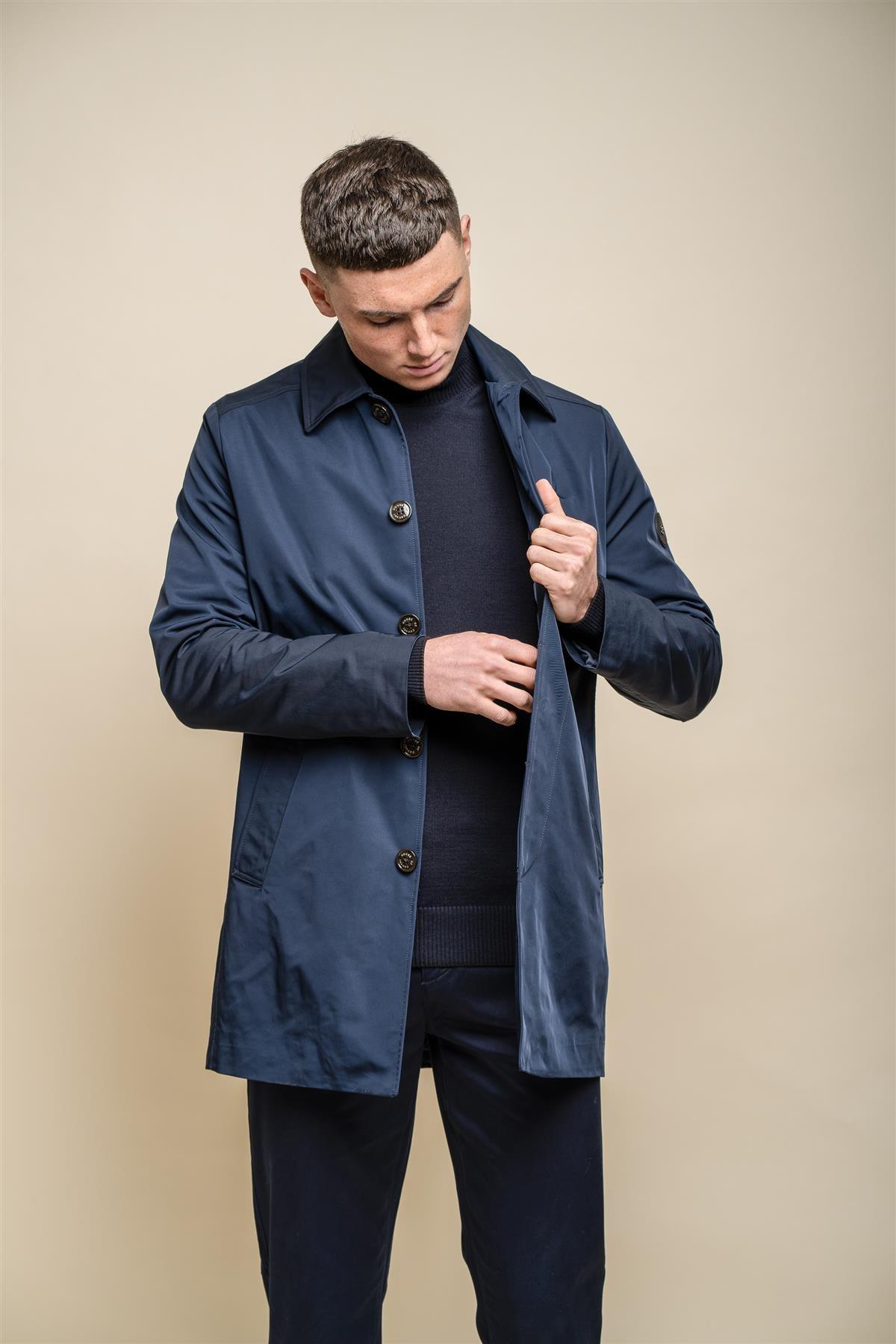 Barracuda navy long coat front