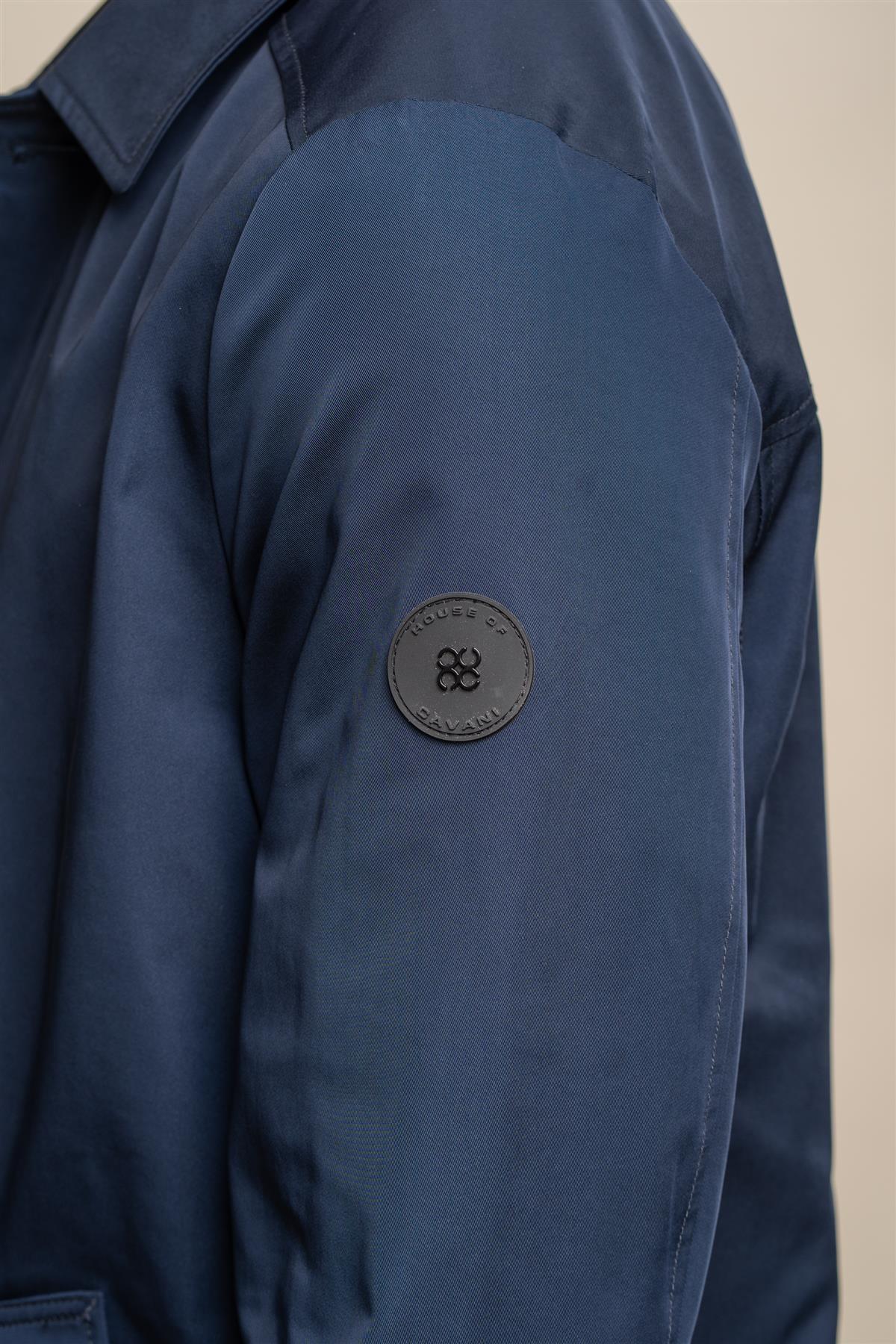 Barracuda navy long coat front detail