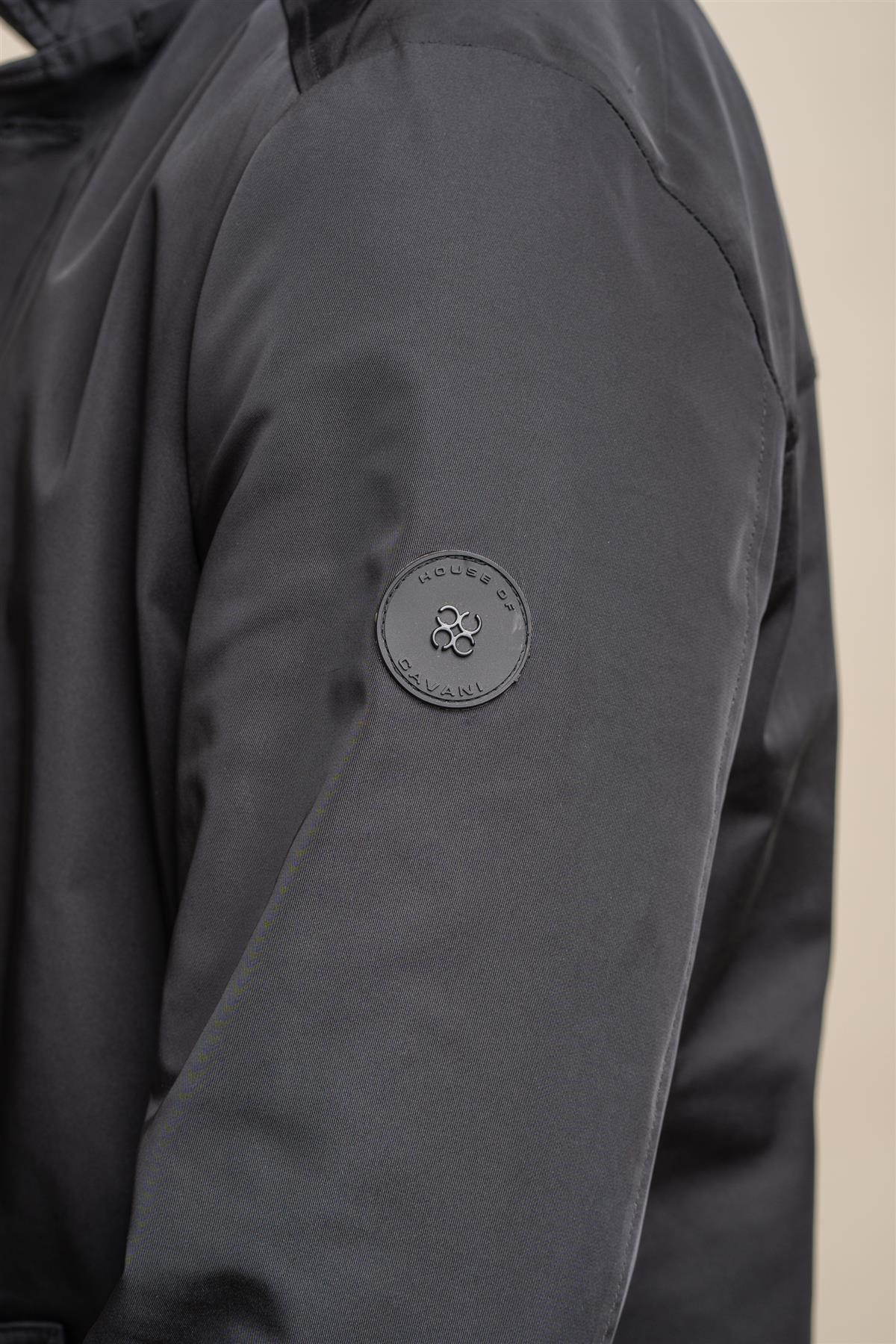 Barracuda black long coat detail