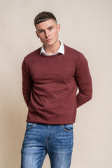KN101 wine crewneck knitwear front