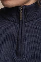 Kyle navy half zip knitwear front detail
