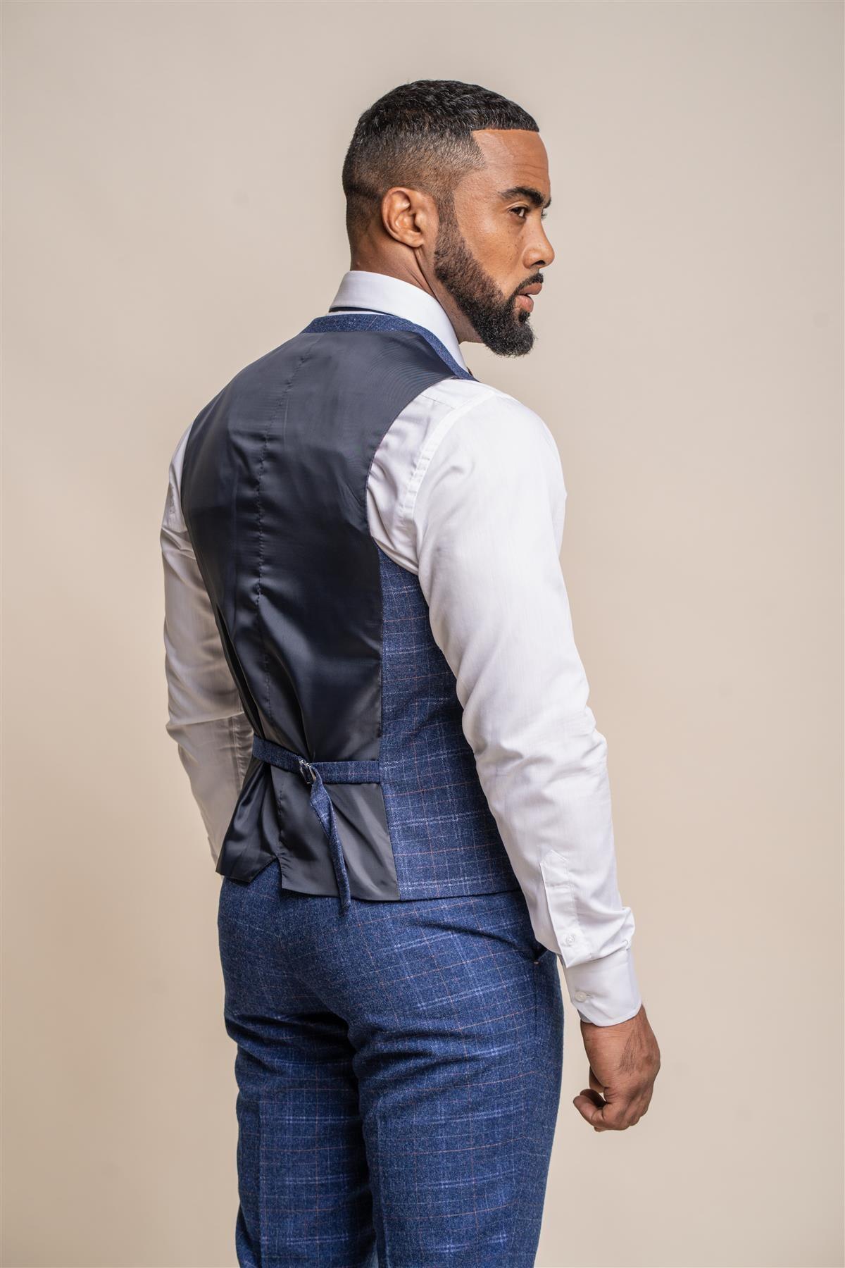 Kaiser blue check waistcoat back