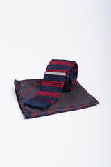 Knitted wine/navy tie set