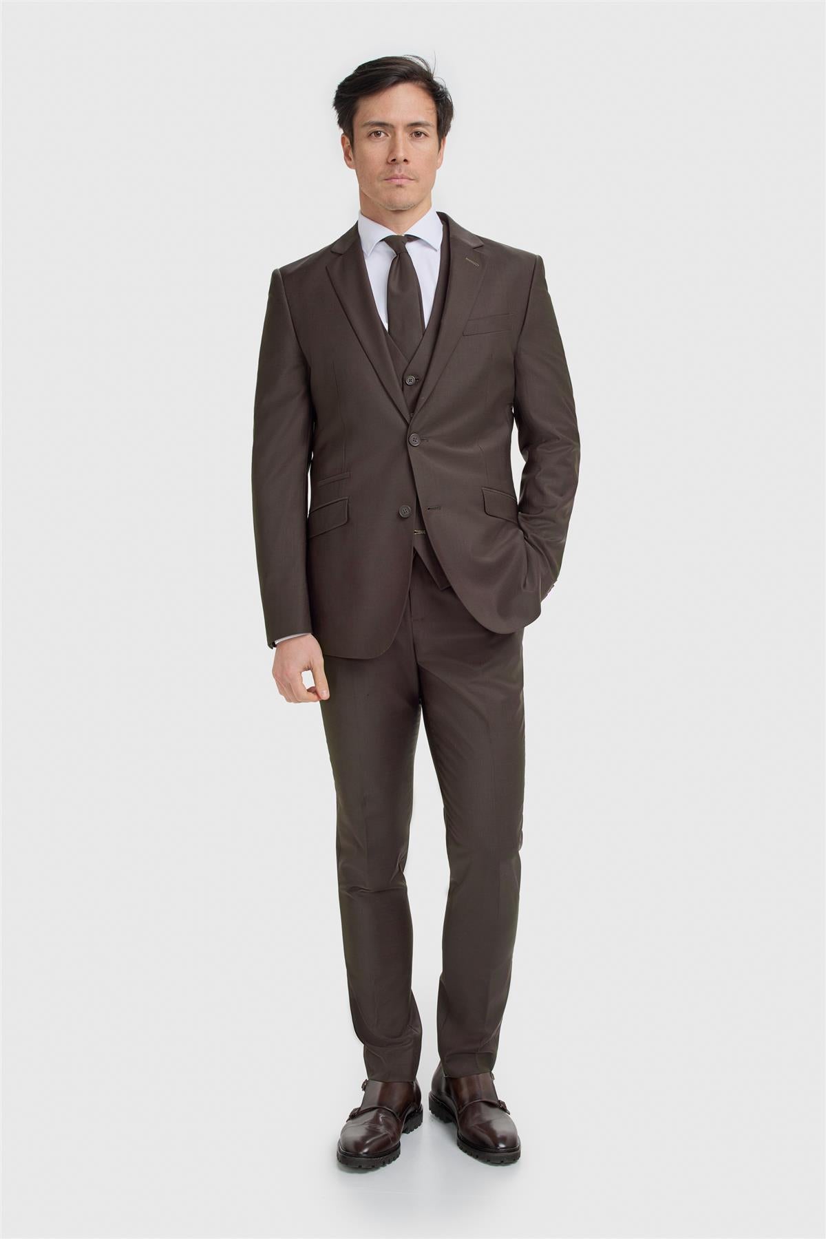 Bond Wool Rich Auburn Three Piece Suit - House of Cavani