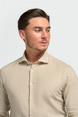 Matera Taupe Plain Regular Fit Linen Shirt