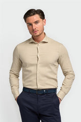 Matera Taupe Plain Regular Fit Linen Shirt