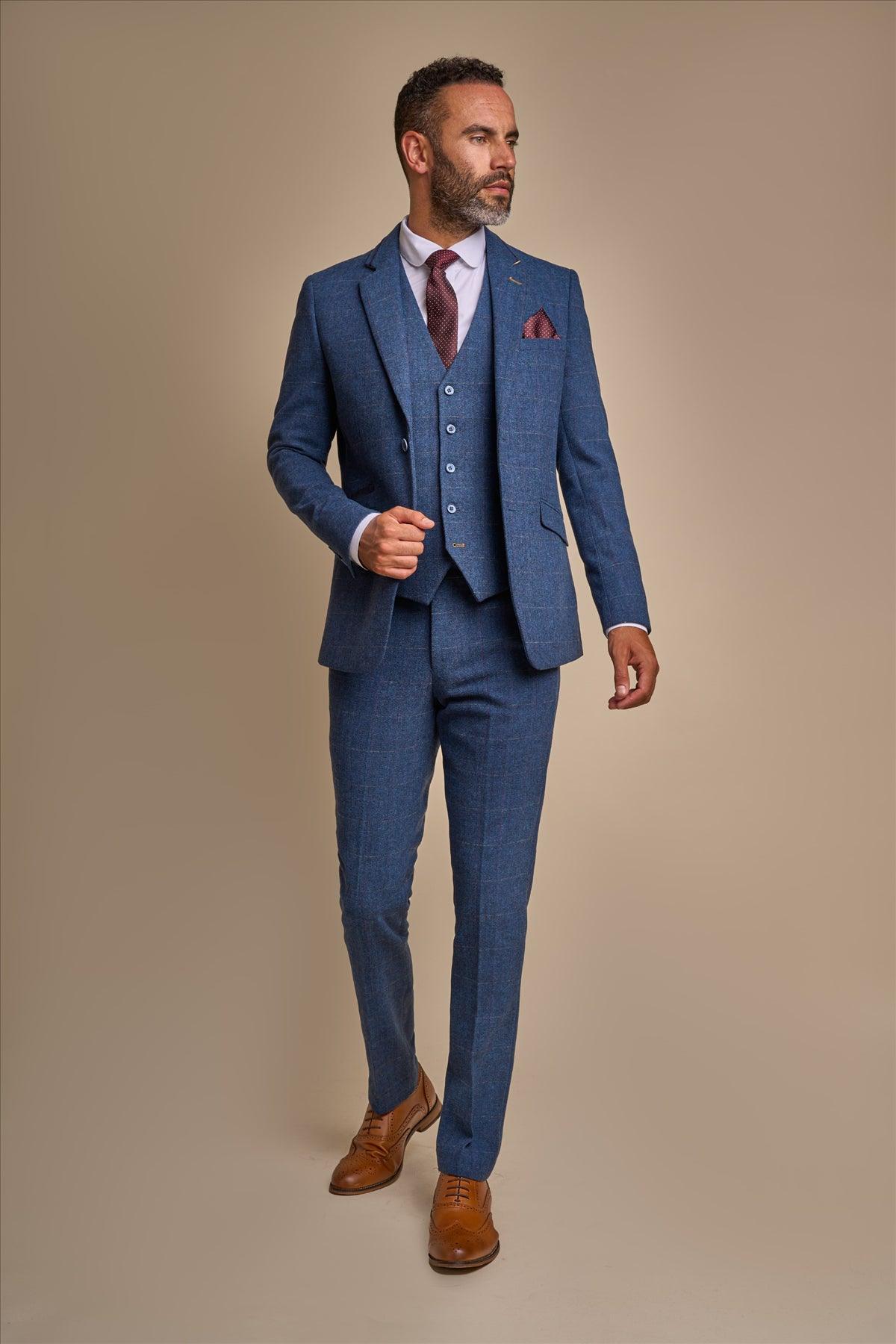 Carnegi Blue Three Piece Suit Front