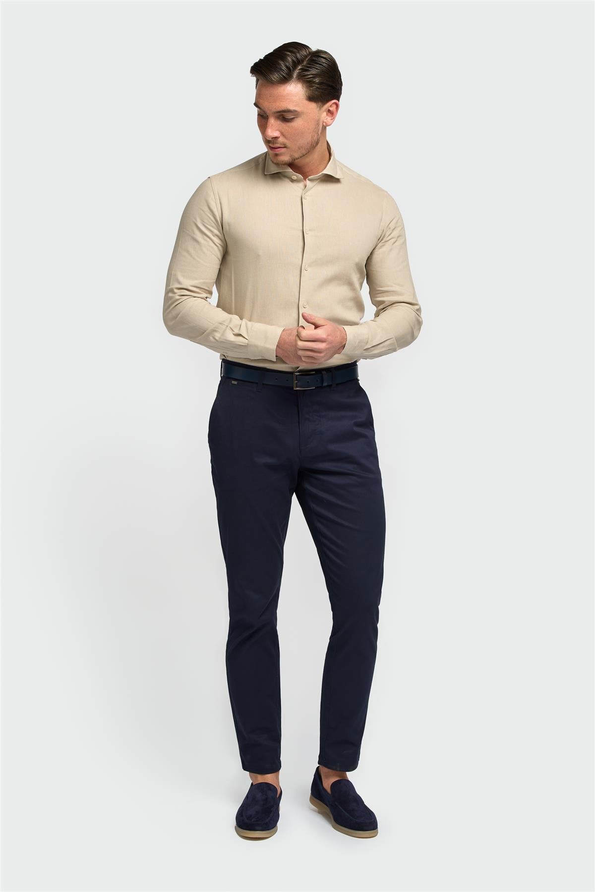 Matera Taupe Plain Regular Fit Linen Shirt