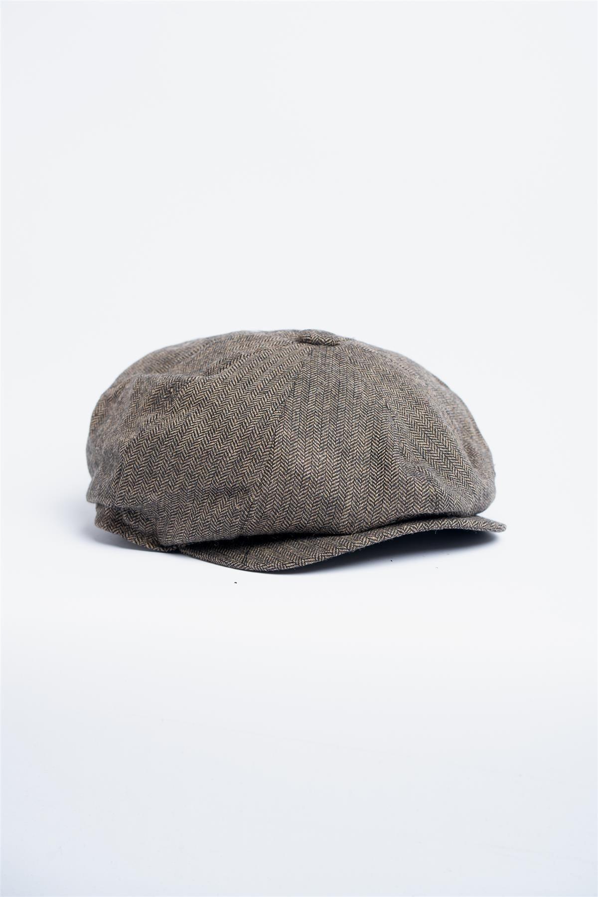 Martez brown tweed baker boy cap front
