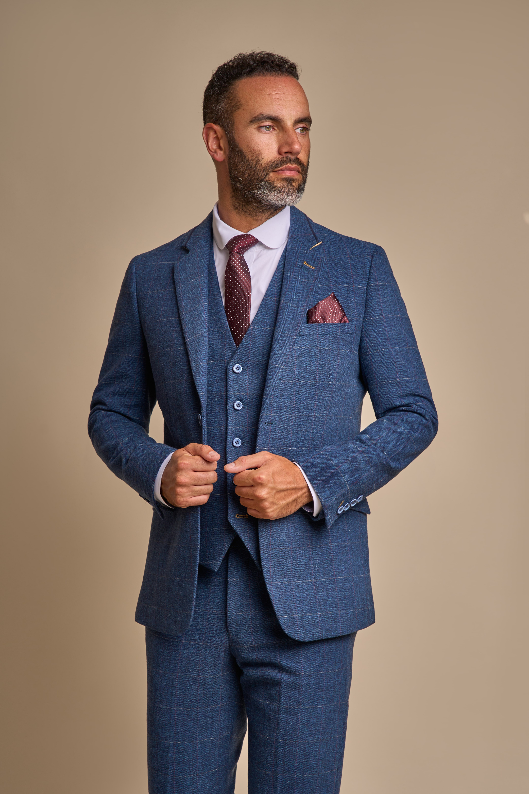 Carnegi Navy Regular Tweed Three Piece Suit