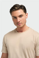 Sanchez Beige Pure Cotton Stretch Fit Crew Neck T-Shirt