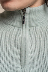 Kyle almond green half zip knitwear front detail