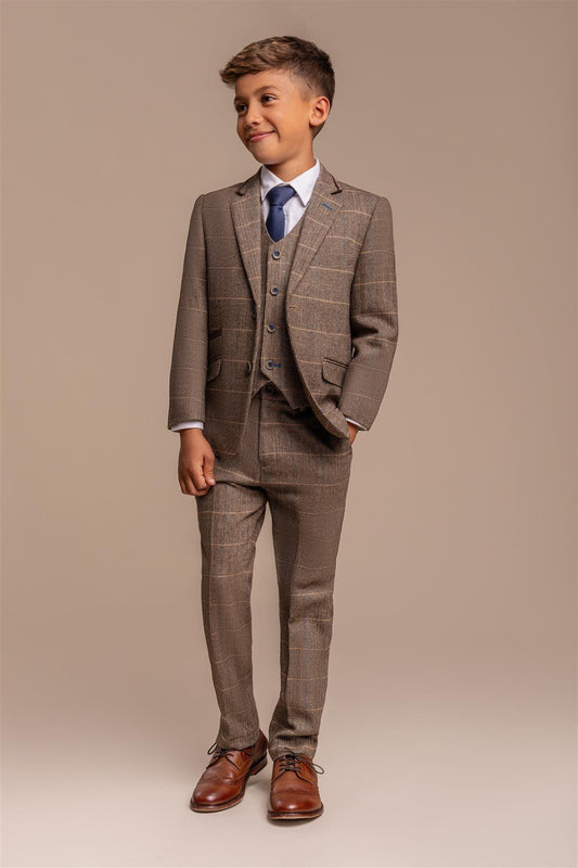 Albert Brown Tweed Check Boys Suit