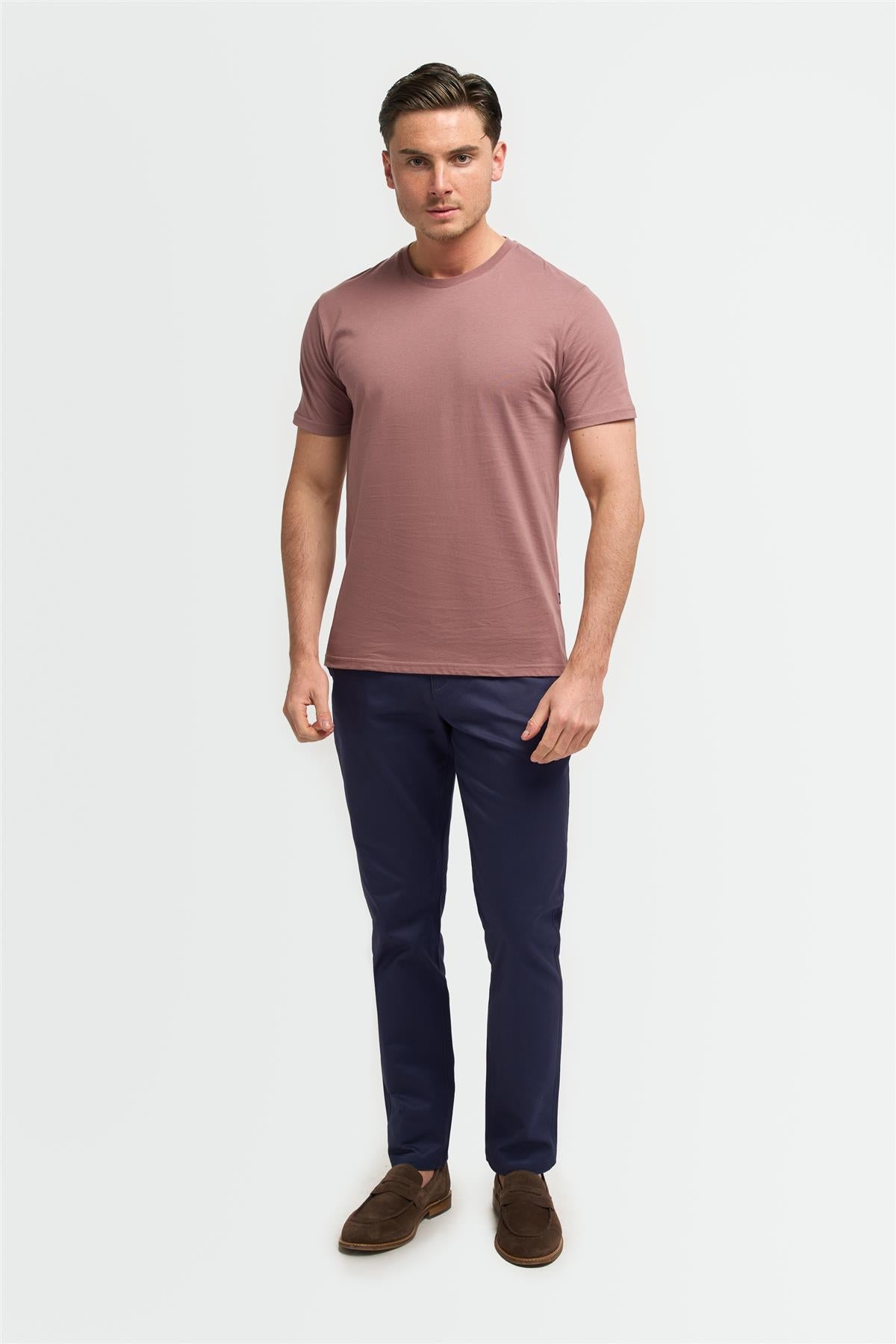 Sanchez Mauve Pure Cotton Stretch Fit Crew Neck T-Shirt