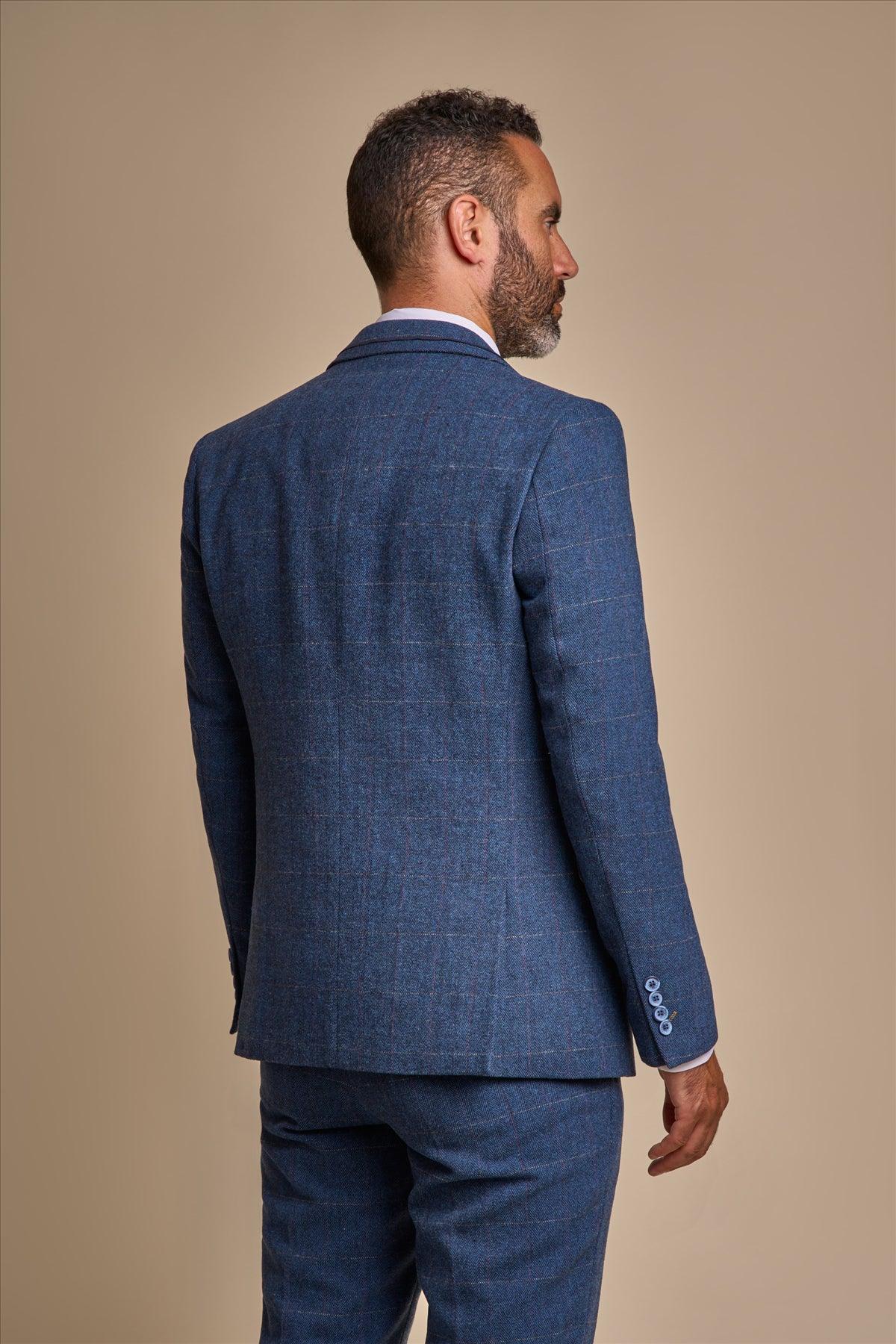 Carnegi Blue Short Tweed Three Piece Suit